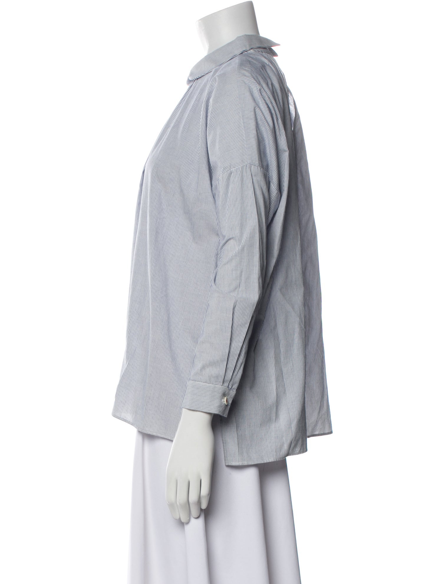 Fabiana Pigna Striped Mock Neck Button-Up Top