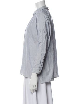 Fabiana Pigna Striped Mock Neck Button-Up Top