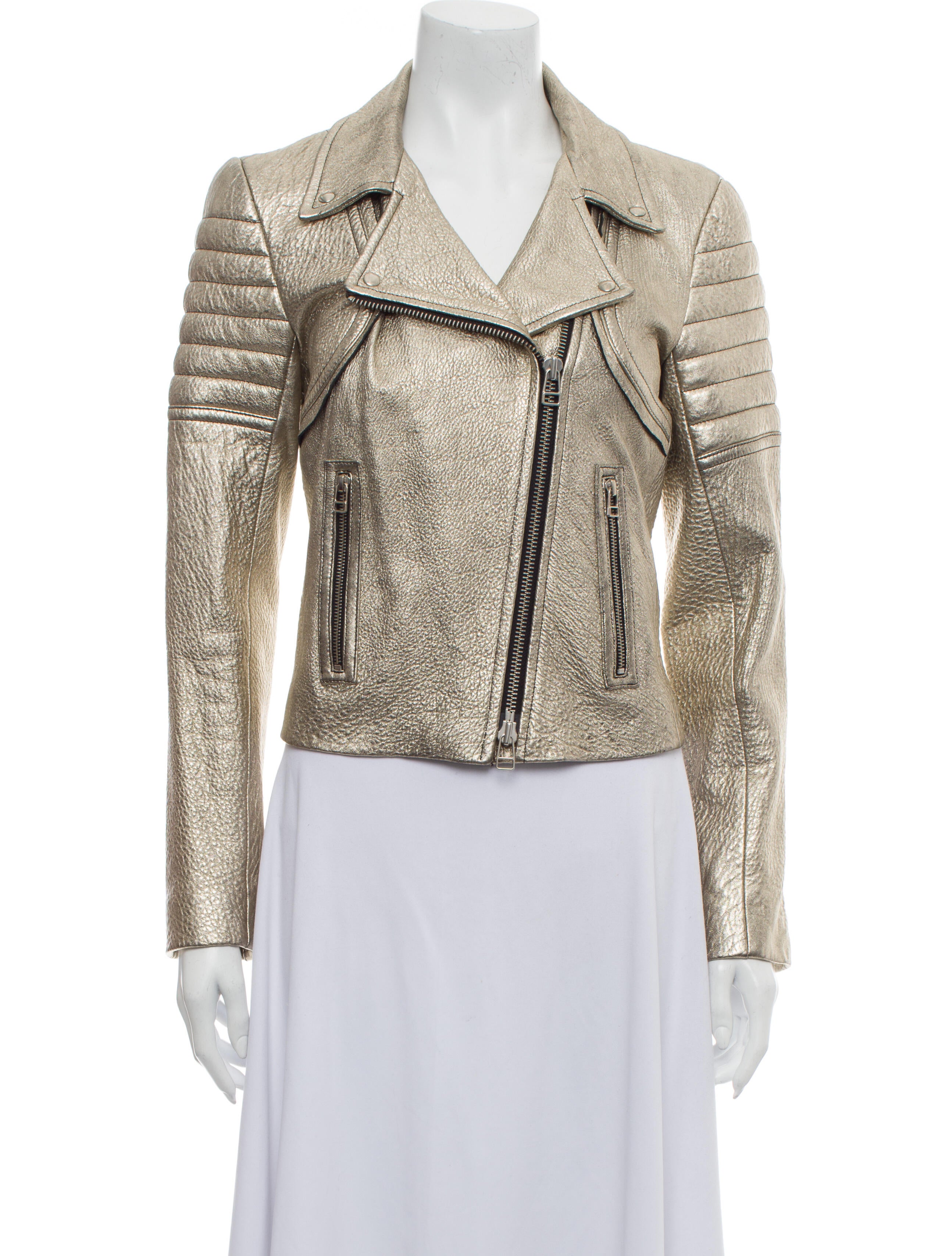 Faith Connexion Lamb Leather Biker Jacket Gold Jackets, Clothing