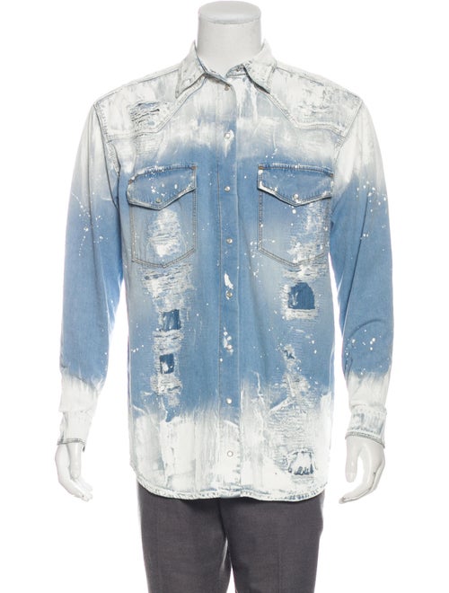 Faith Connexion Painted Denim Button-Up Shirt blue
