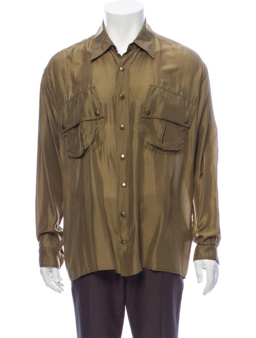 Faith Connexion Silk Long Sleeve Dress Shirt Green