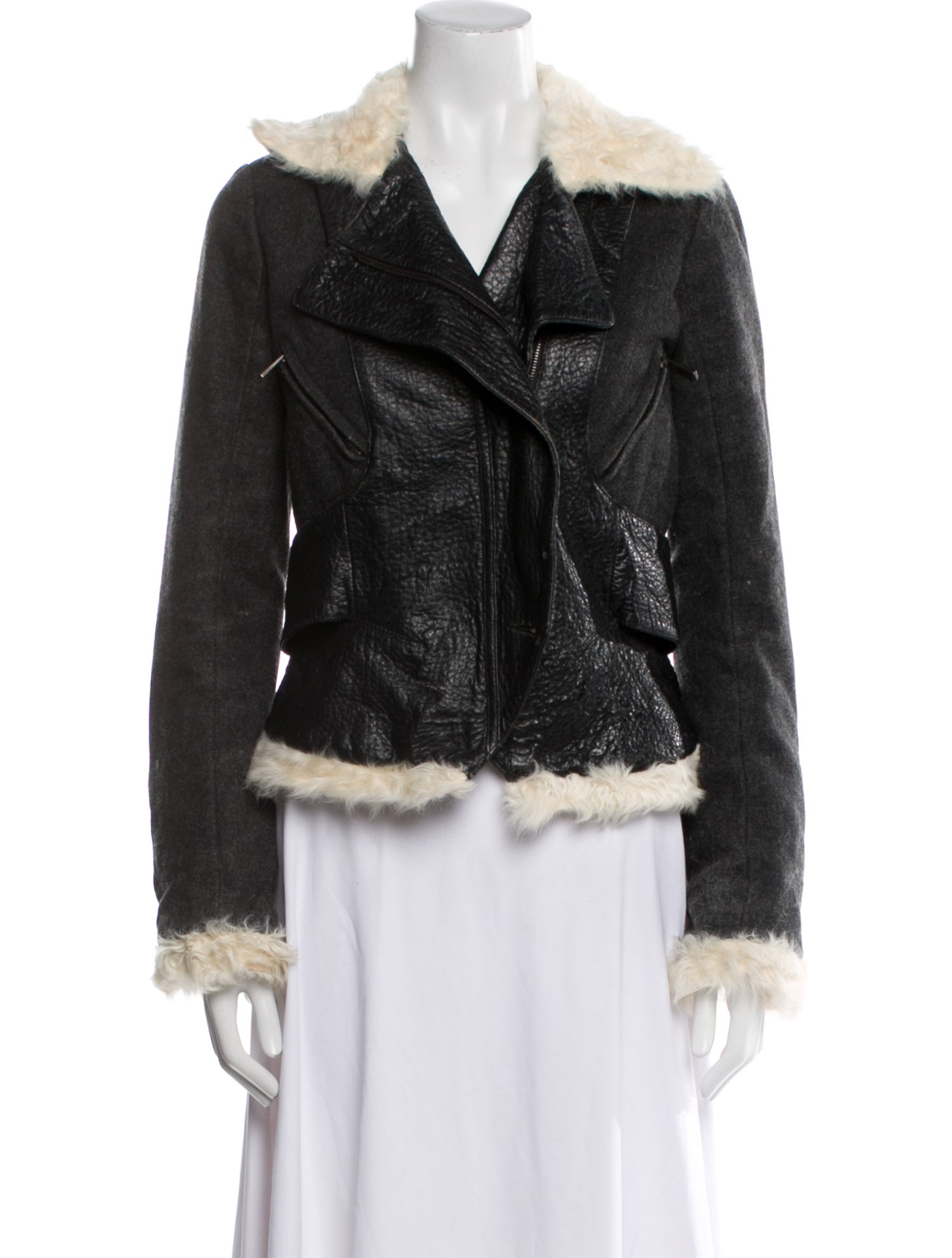 Faith Connexion Leather Tweed Pattern Biker Jacket