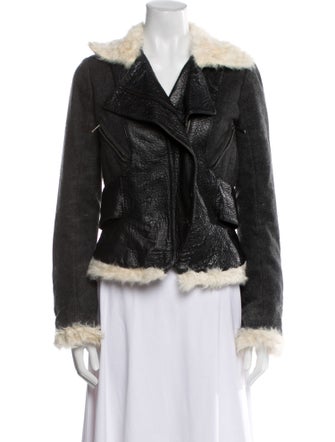 Faith Connexion Leather Tweed Pattern Biker Jacket