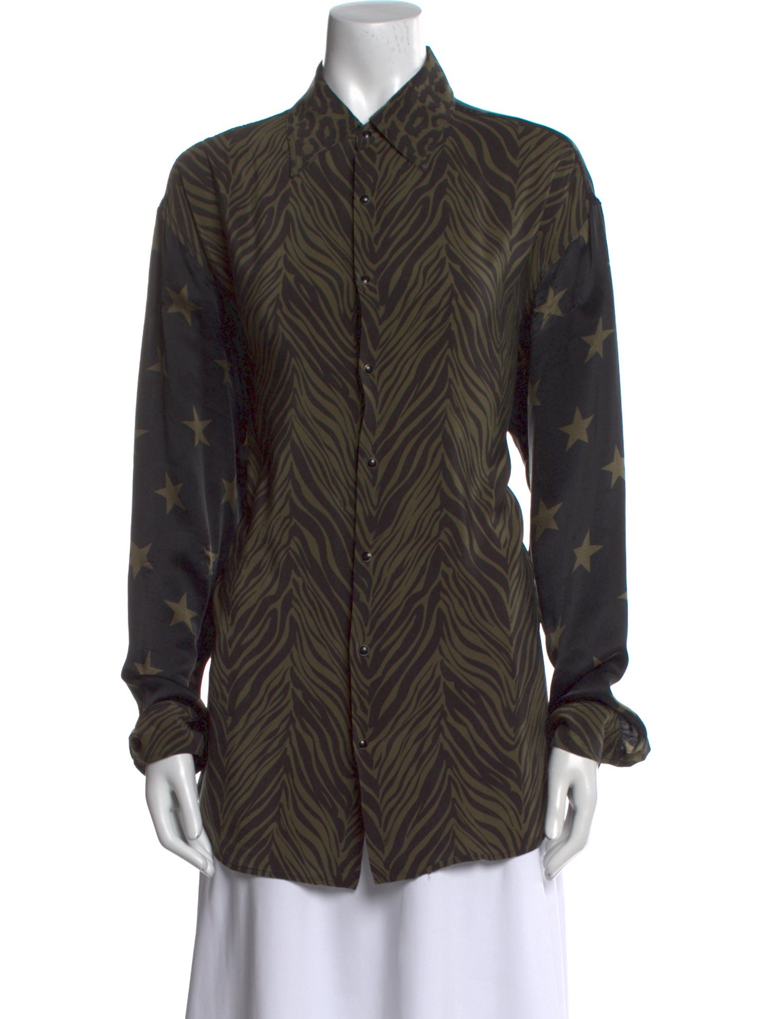 Faith Connexion Silk Animal Print Button-Up Top