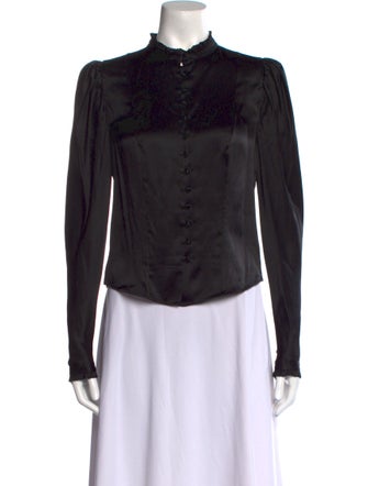 FRAME Mock Neck Long Sleeve Button-Up Top