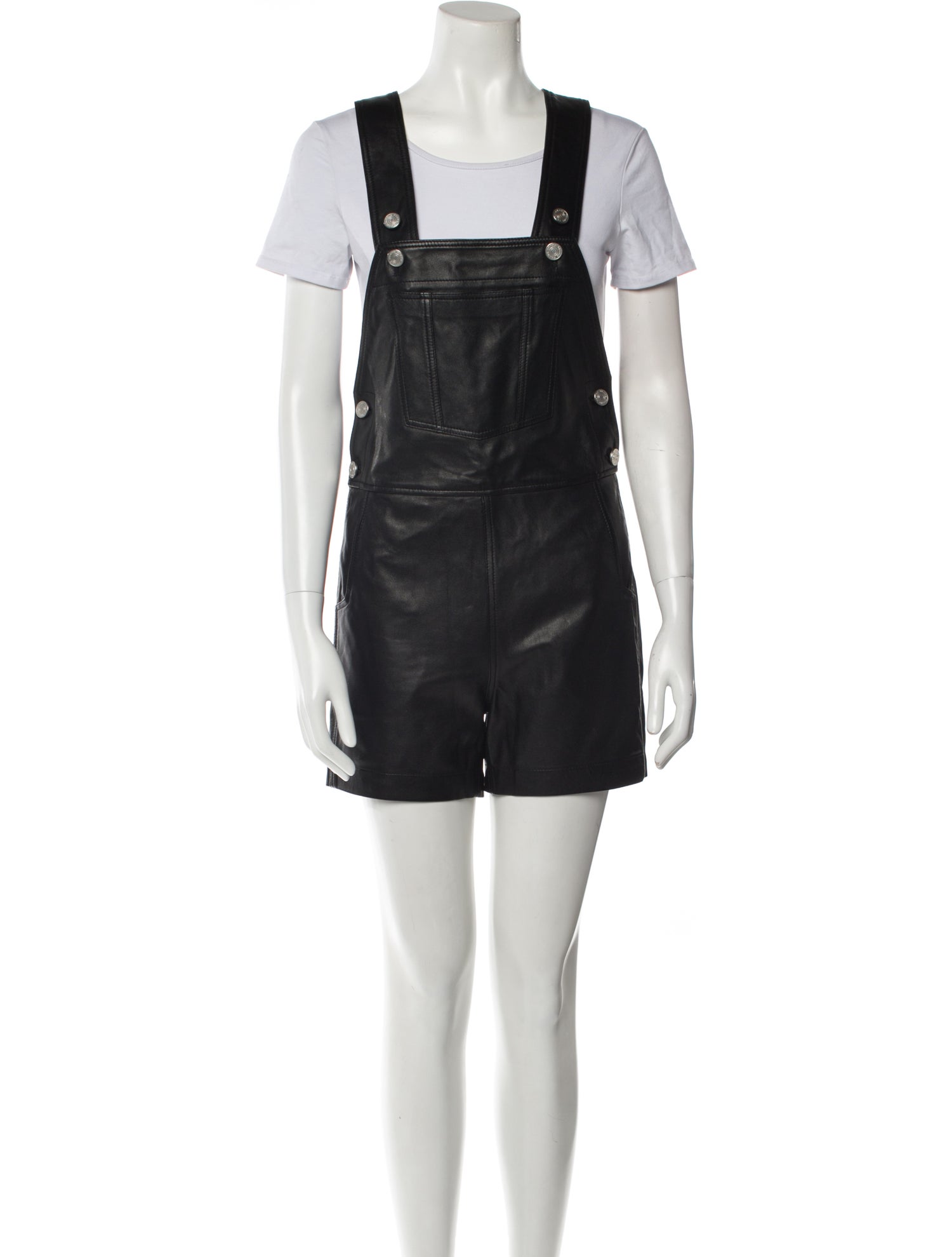 FRAME Lamb Leather Square Neckline Romper