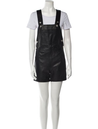 FRAME Lamb Leather Square Neckline Romper