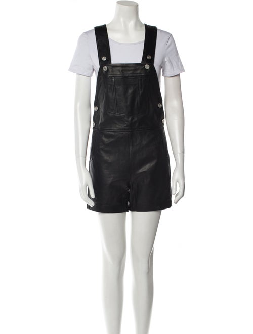 FRAME Lamb Leather Square Neckline Romper