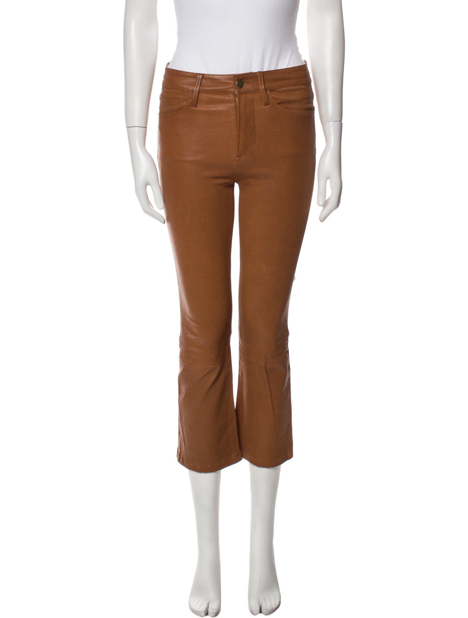 FRAME Lamb Leather Straight Leg Pants Brown, 9.75" Rise Pants
