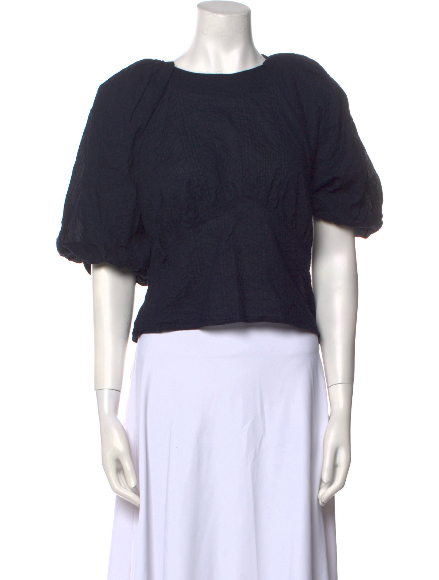 FRAME Crew Neck Short Sleeve Crop Top Blue Tops, Clothing WFD215492