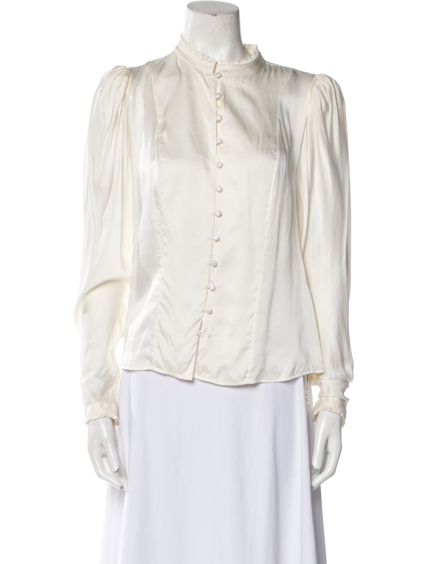 FRAME Silk Mock Neck ButtonUp Top White Tops, Clothing WFD215707
