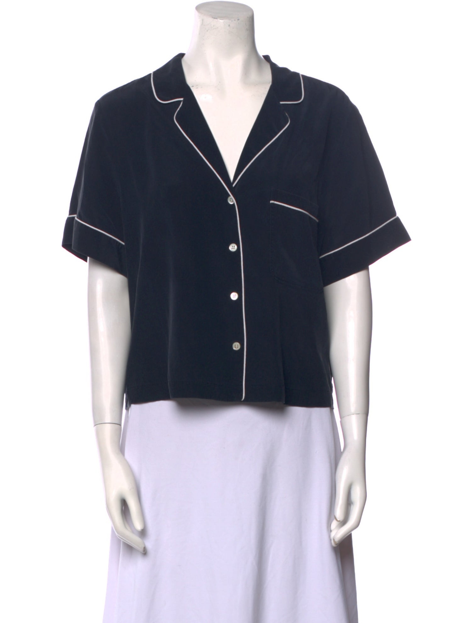 FRAME Silk V-Neck Button-Up Top