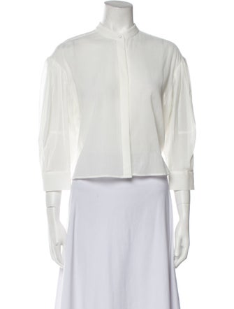 FRAME Mock Neck Three-Quarter Sleeve Crop Top