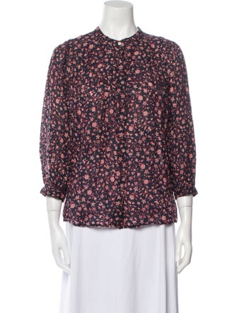 FRAME Floral Print Mock Neck Blouse