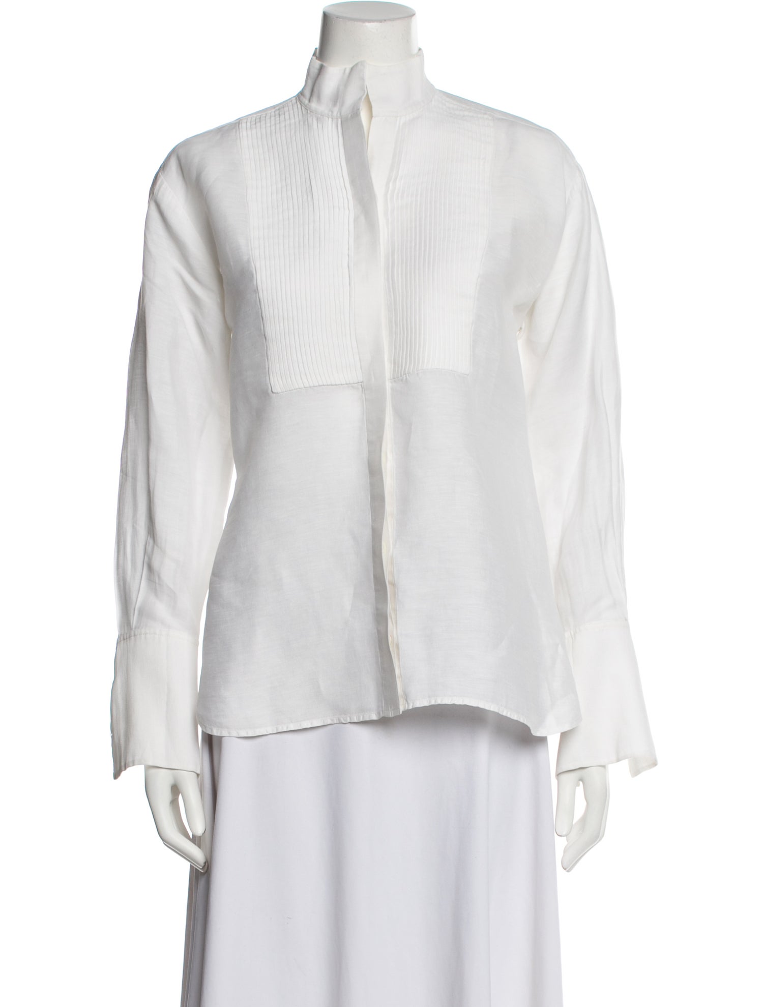 FRAME Linen Mock Neck Button-Up Top