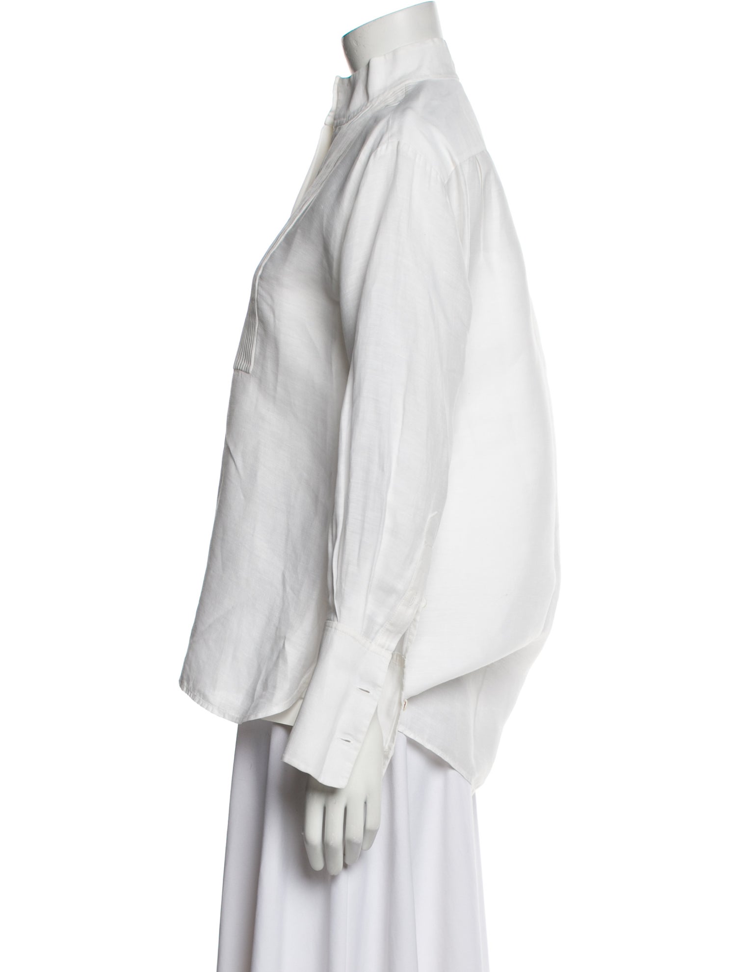 FRAME Linen Mock Neck Button-Up Top