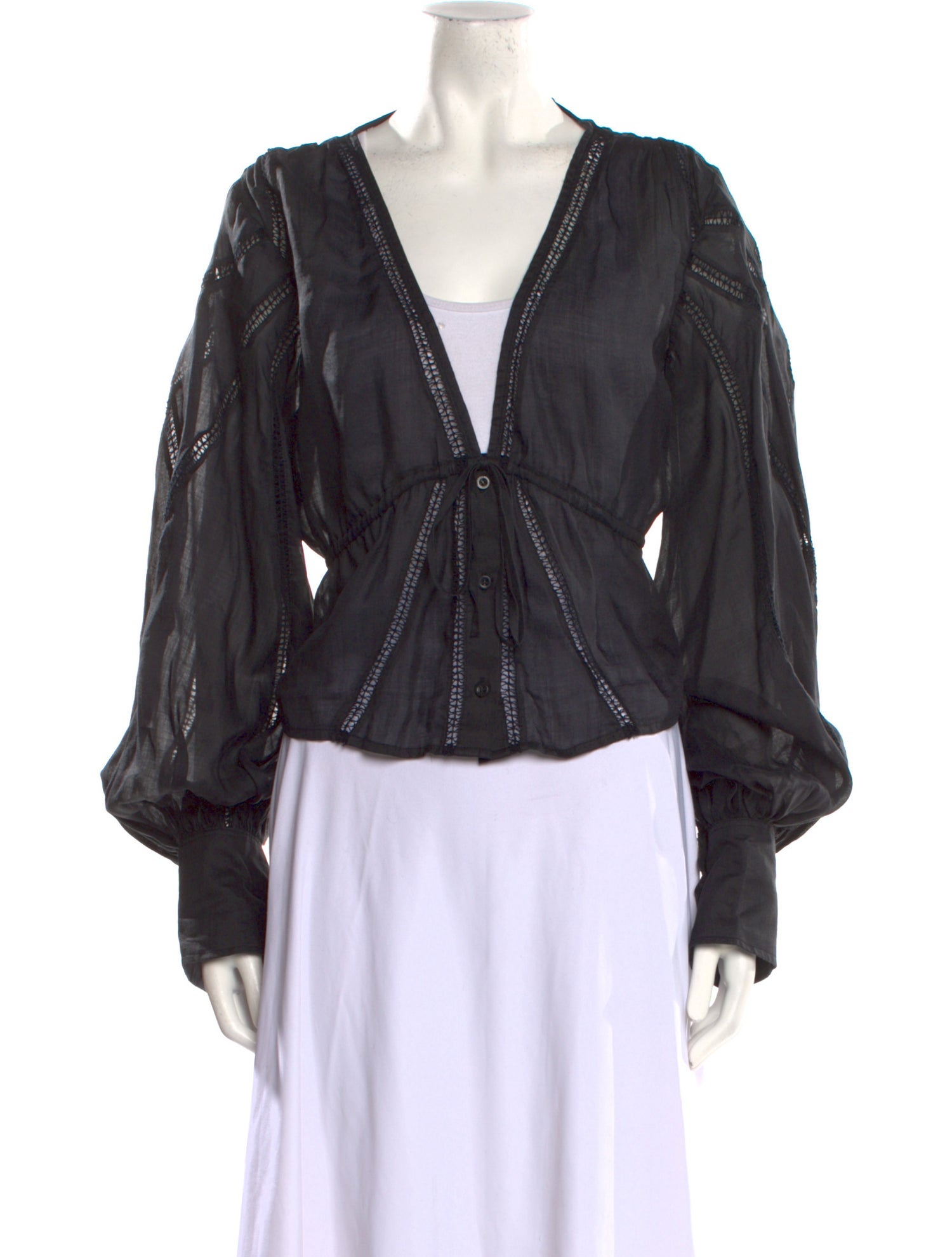 FRAME Plunge Neckline Long Sleeve Blouse