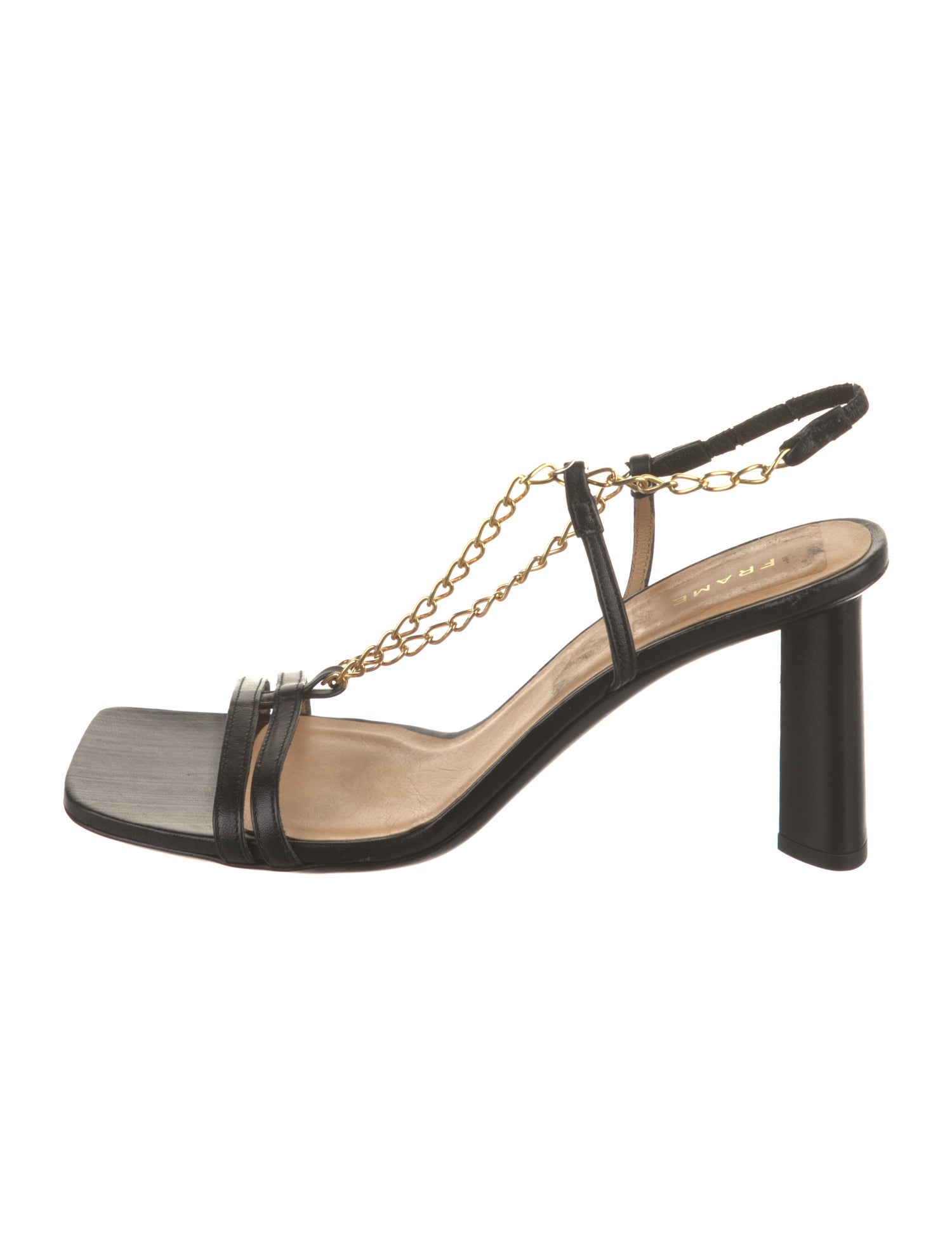 FRAME Leather Chain-Link Accents Slingback Sandals
