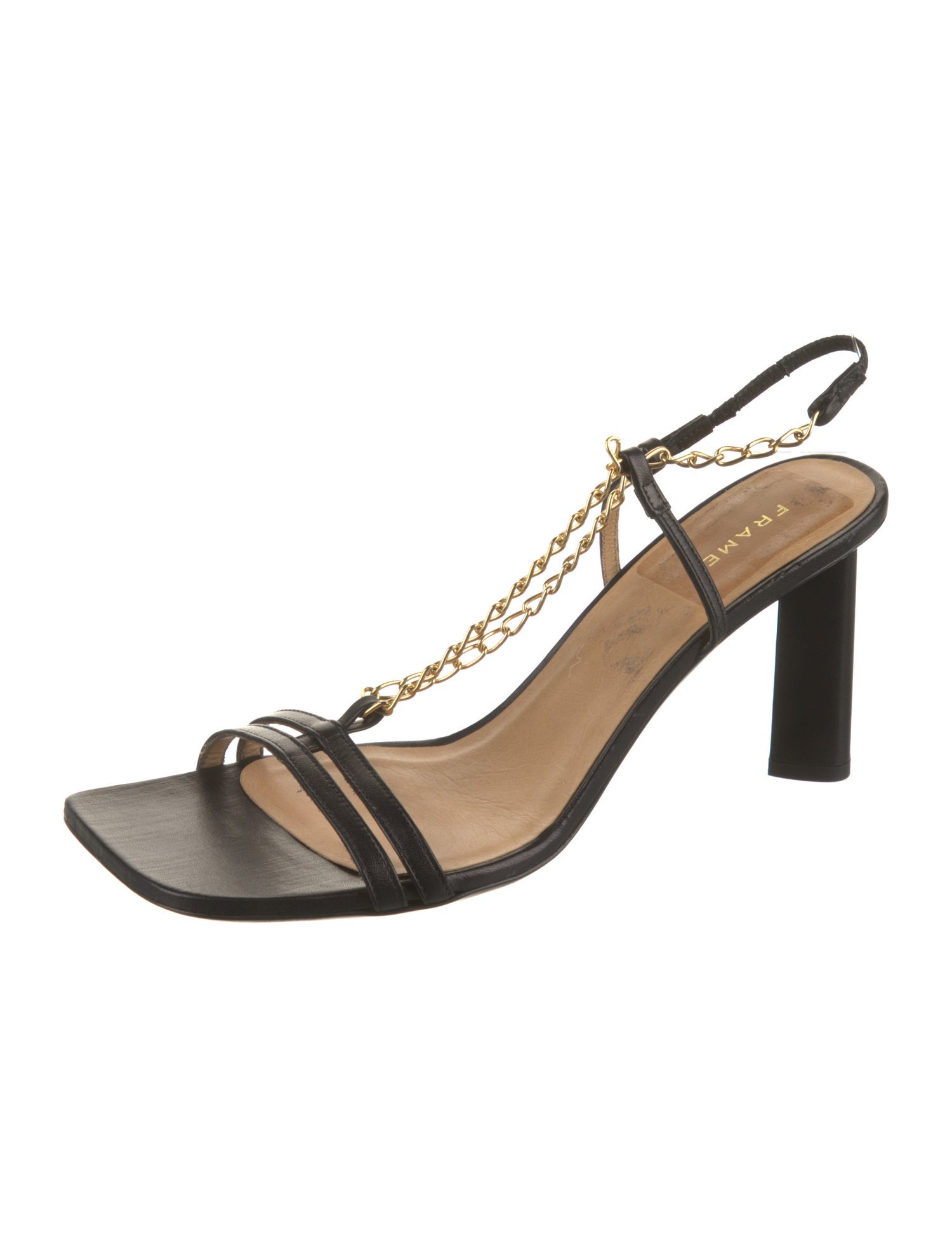 FRAME Leather Chain-Link Accents Slingback Sandals