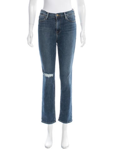 Frame Denim Distressed Straight-Leg Jeans