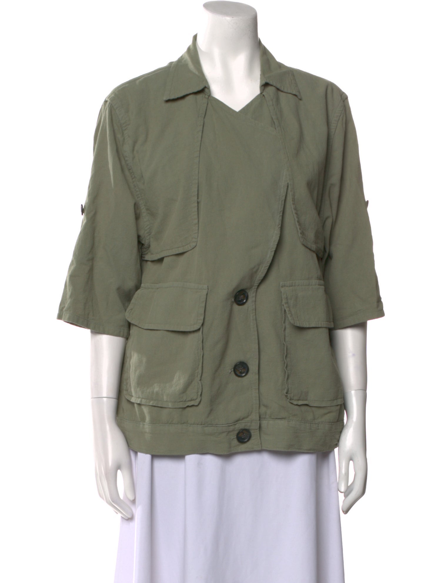 FRAME Three-Quarter Sleeve Button-Up Top