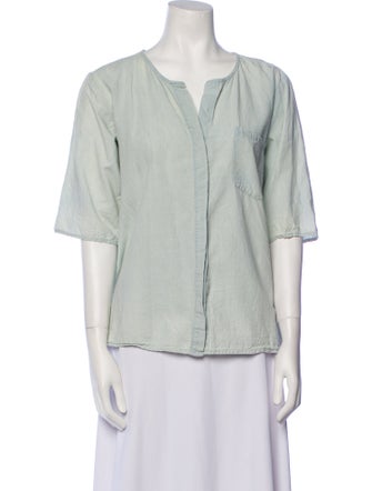FRAME V-Neck Three-Quarter Sleeve Button-Up Top