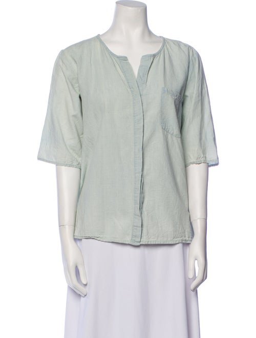 FRAME V-Neck Three-Quarter Sleeve Button-Up Top