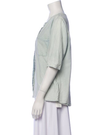 FRAME V-Neck Three-Quarter Sleeve Button-Up Top