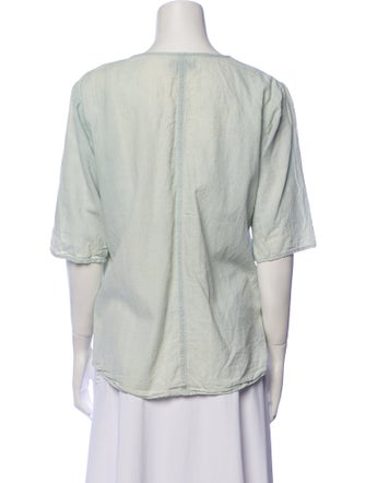 FRAME V-Neck Three-Quarter Sleeve Button-Up Top