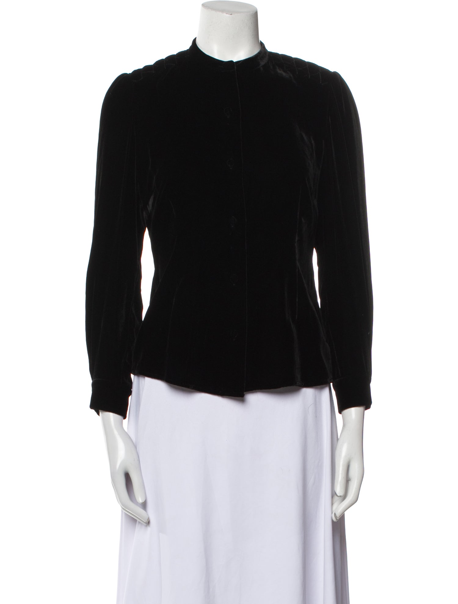 FRAME Mock Neck Three-Quarter Sleeve Button-Up Top