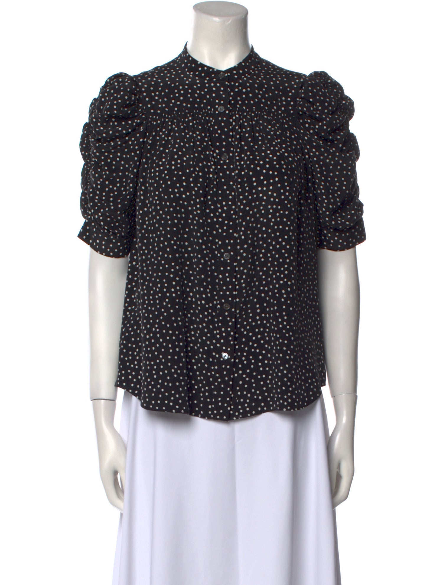 FRAME Silk Polka Dot Print Button-Up Top