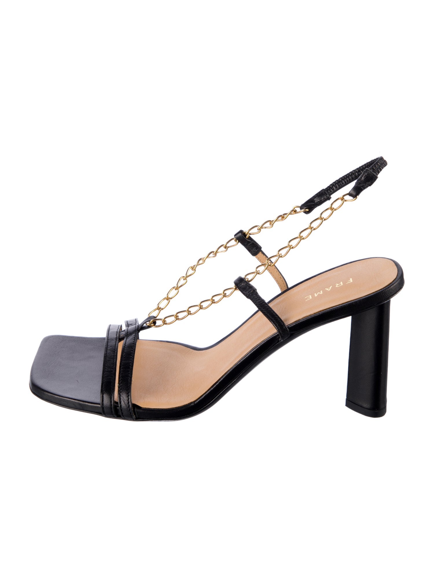 FRAME Leather Chain-Link Accents Slingback Sandals