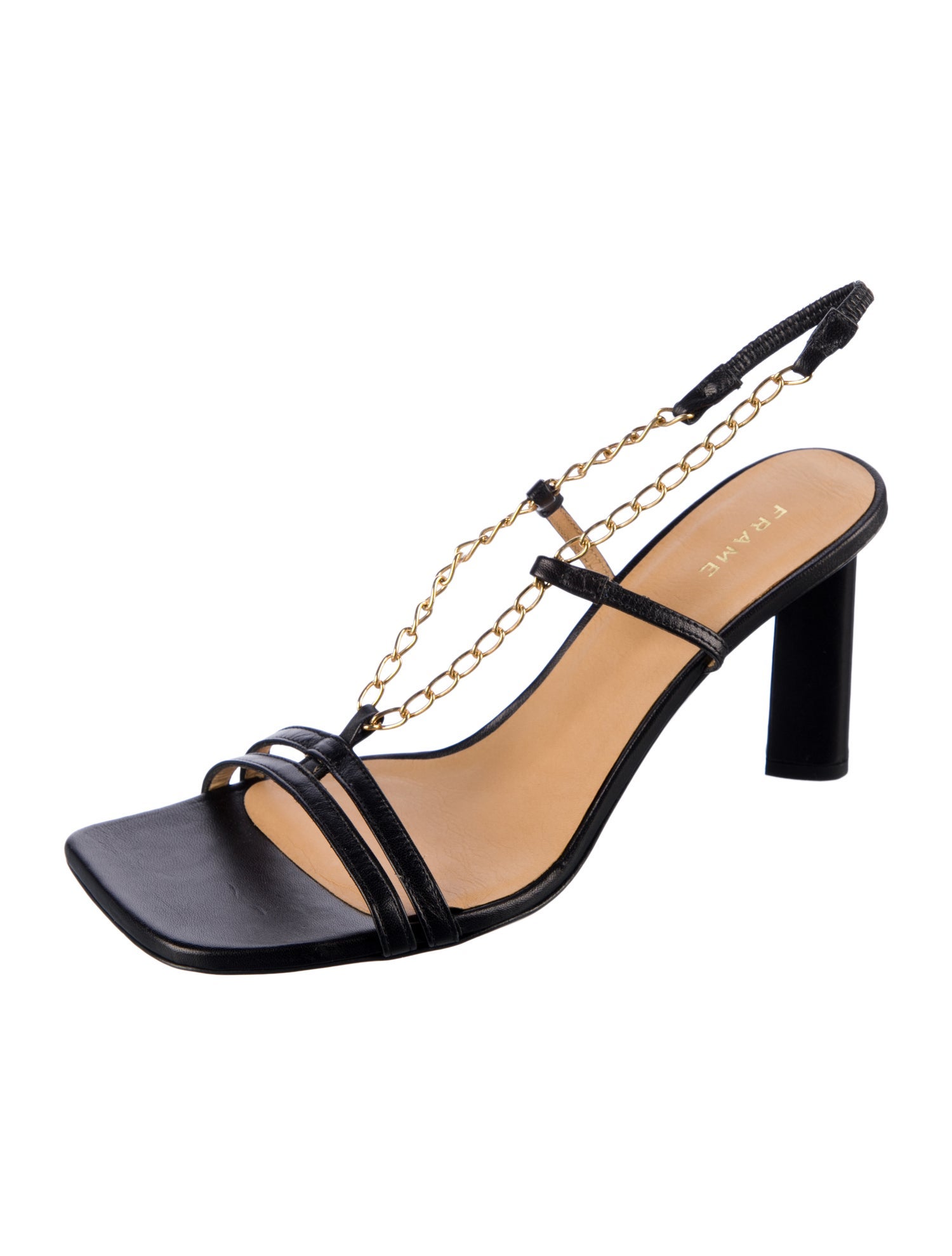 FRAME Leather Chain-Link Accents Slingback Sandals