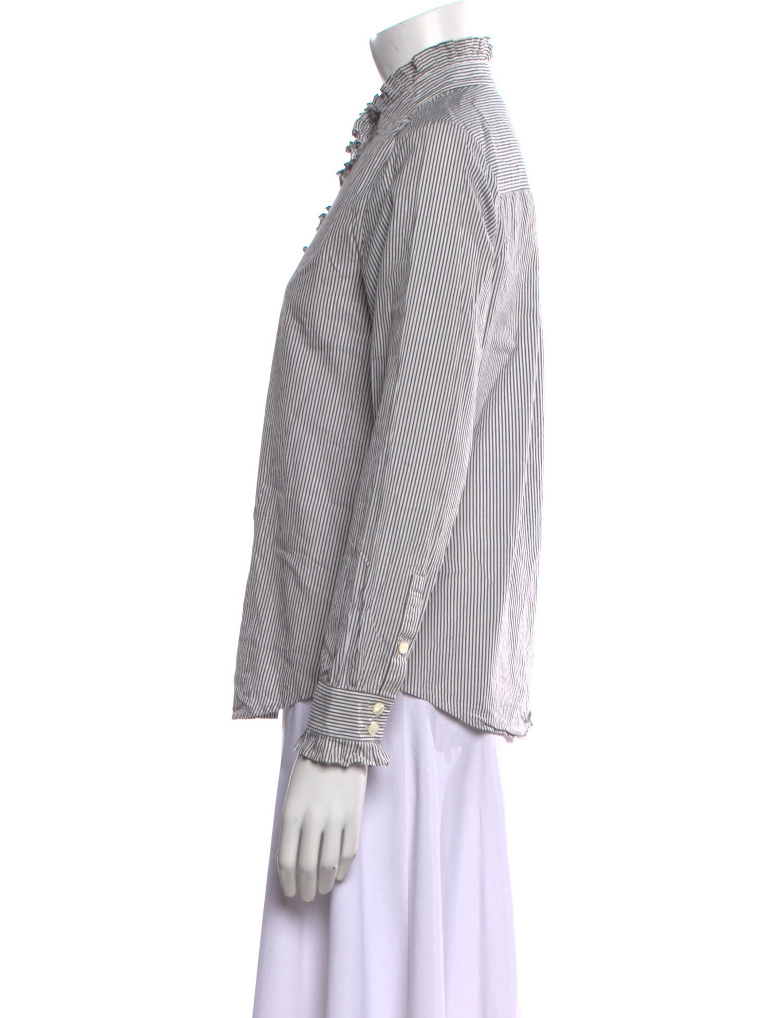 FRAME Striped Mock Neck Button-Up Top