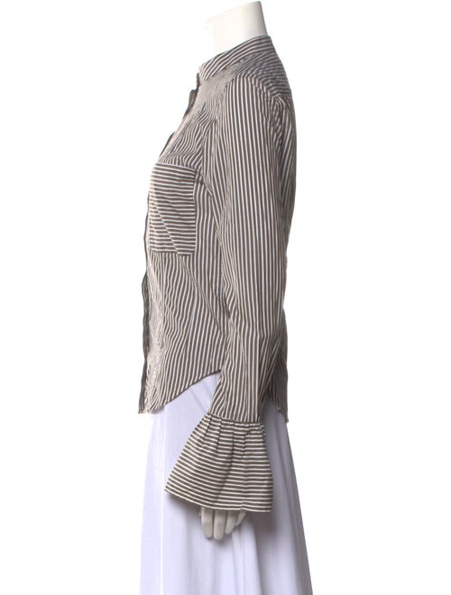 FRAME Striped Mock Neck Button-Up Top