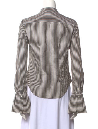 FRAME Striped Mock Neck Button-Up Top