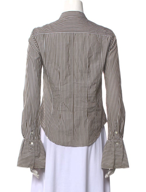 FRAME Striped Mock Neck Button-Up Top