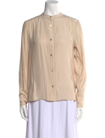 FRAME Silk Mock Neck Button-Up Top