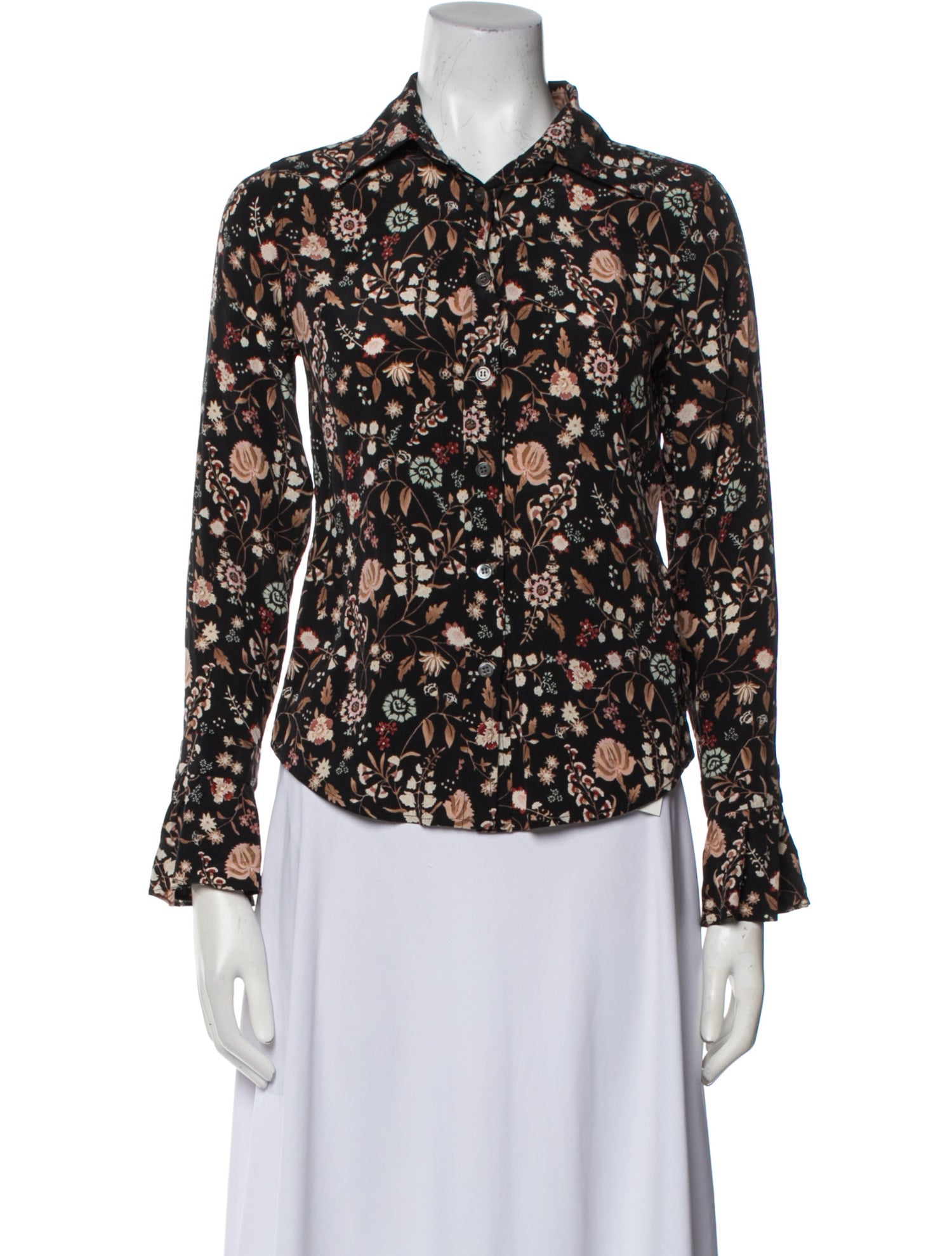FRAME Silk Floral Print Button-Up Top