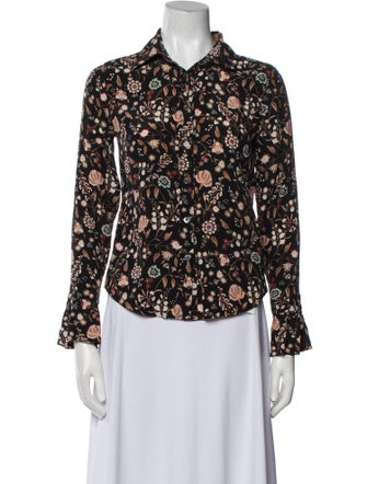 FRAME Silk Floral Print Button-Up Top