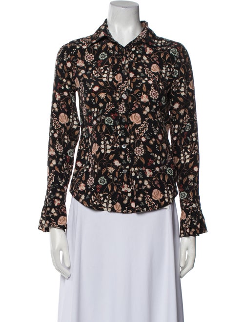 FRAME Silk Floral Print Button-Up Top