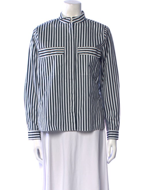 FRAME Striped Mock Neck Button-Up Top