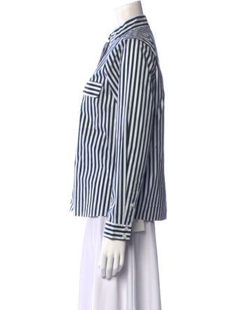 FRAME Striped Mock Neck Button-Up Top