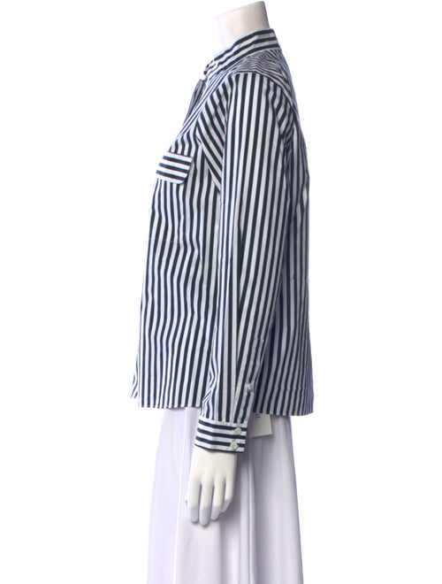 FRAME Striped Mock Neck Button-Up Top