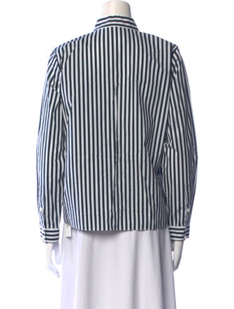 FRAME Striped Mock Neck Button-Up Top