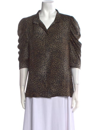 FRAME Silk Animal Print Button-Up Top