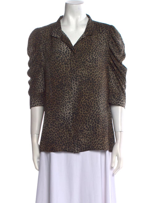 FRAME Silk Animal Print Button-Up Top
