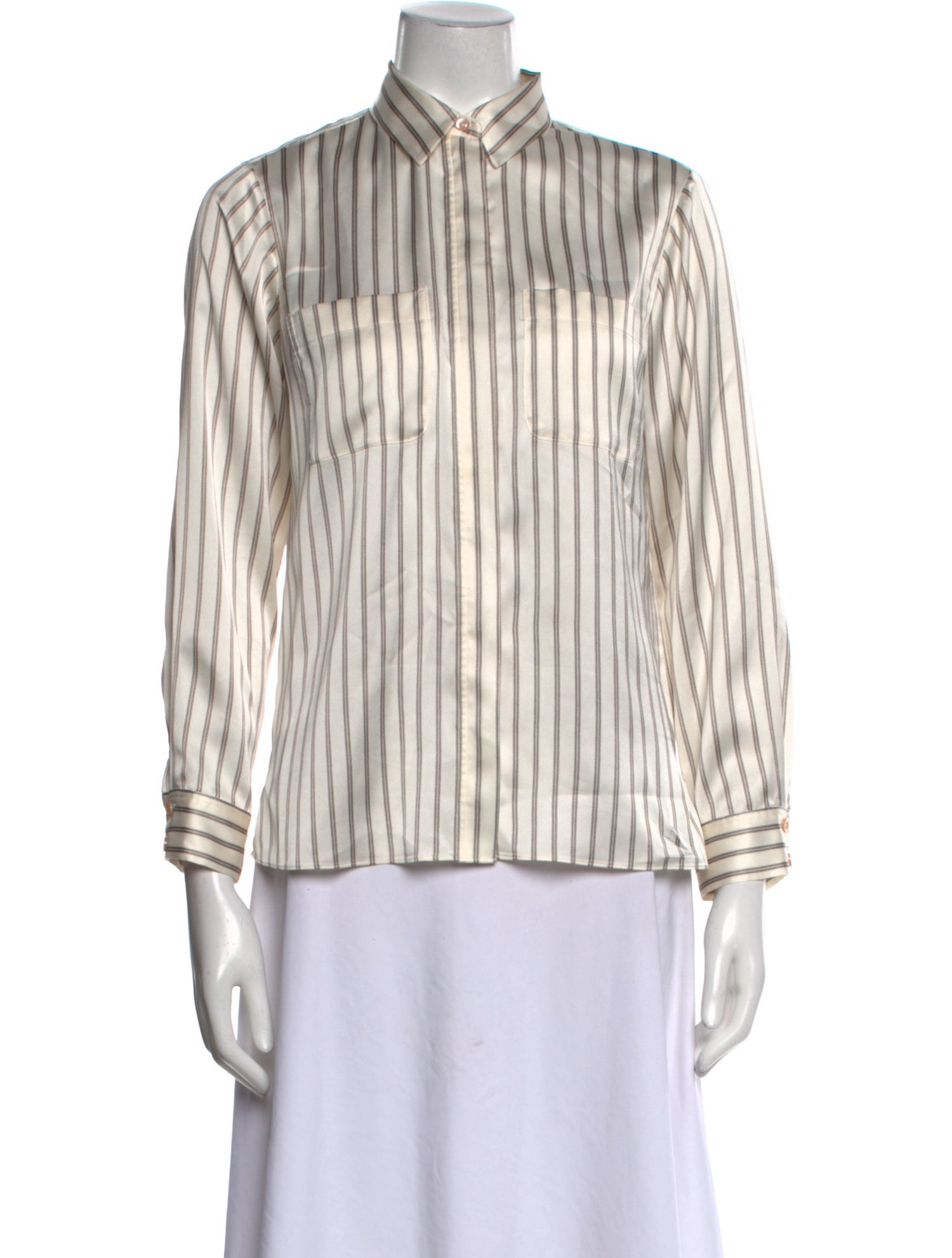 FRAME Striped Three-Quarter Sleeve Button-Up Top