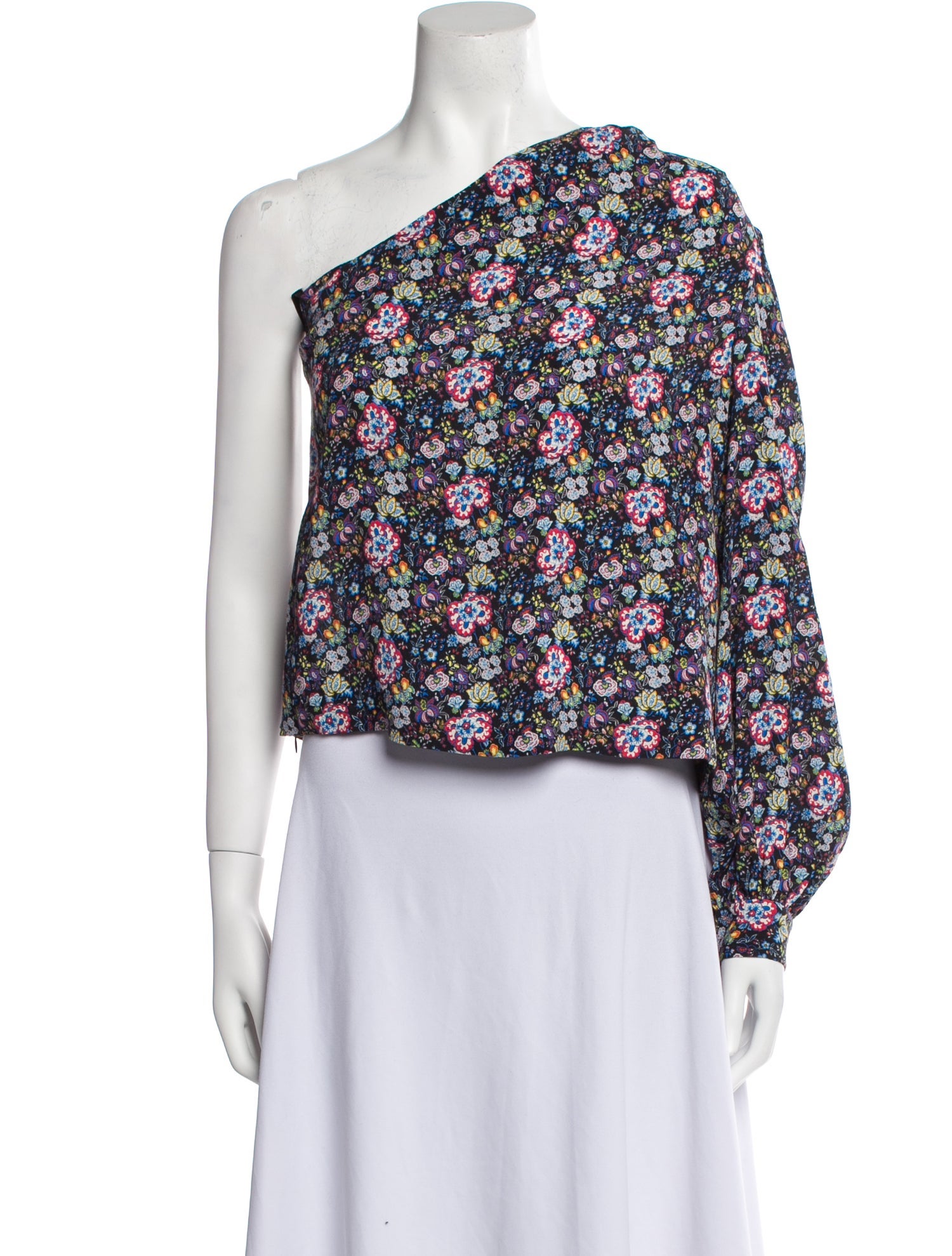 FRAME Floral Print One-Shoulder Crop Top