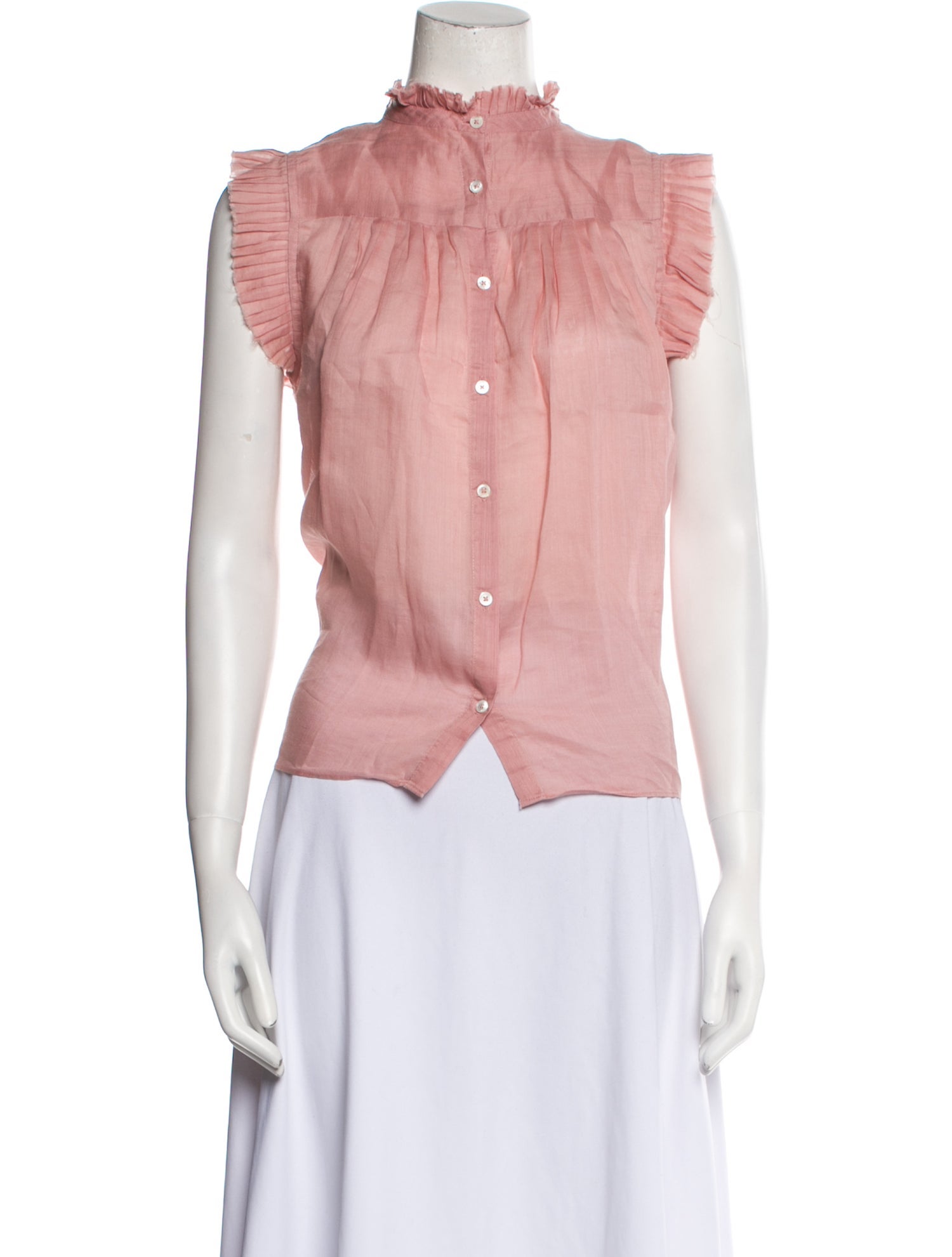 FRAME Mock Neck Short Sleeve Button-Up Top